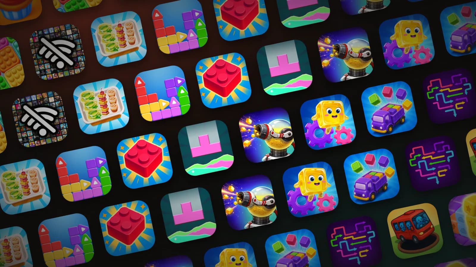 Mosaic of mobile puzzle game icons